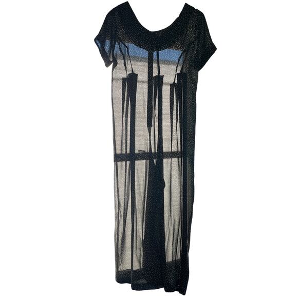 VTG Express One Piece Jumpsuit Wide Leg Y2K Sheer Black Polkadot Size Medium - Picture 4 of 8